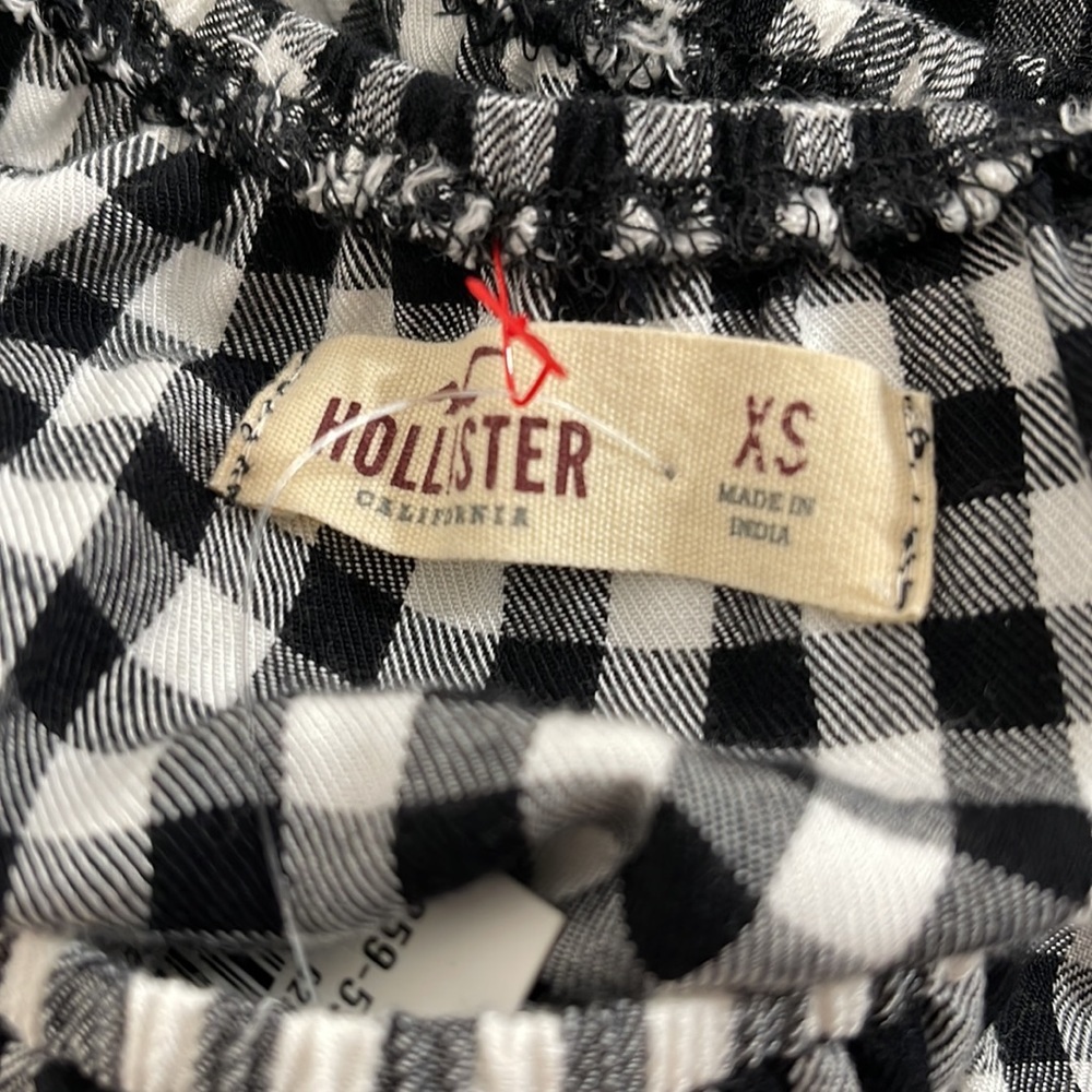 Hollister Gingham Off Shoulder White & Black Short Sleeve Dress Size XS New - Picture 7 of 9
